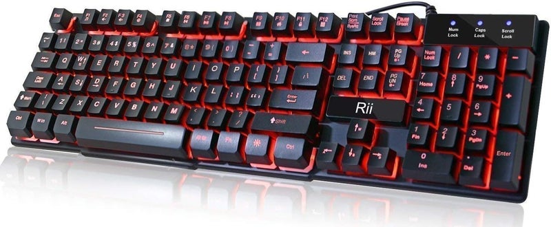 RII RK100 3 Colors LED Backlit Mechanical Feeling USB Wired Multimedia Gaming Keyboard, Office Keyboard for Working or Primer Gaming,Office Device - Image 1